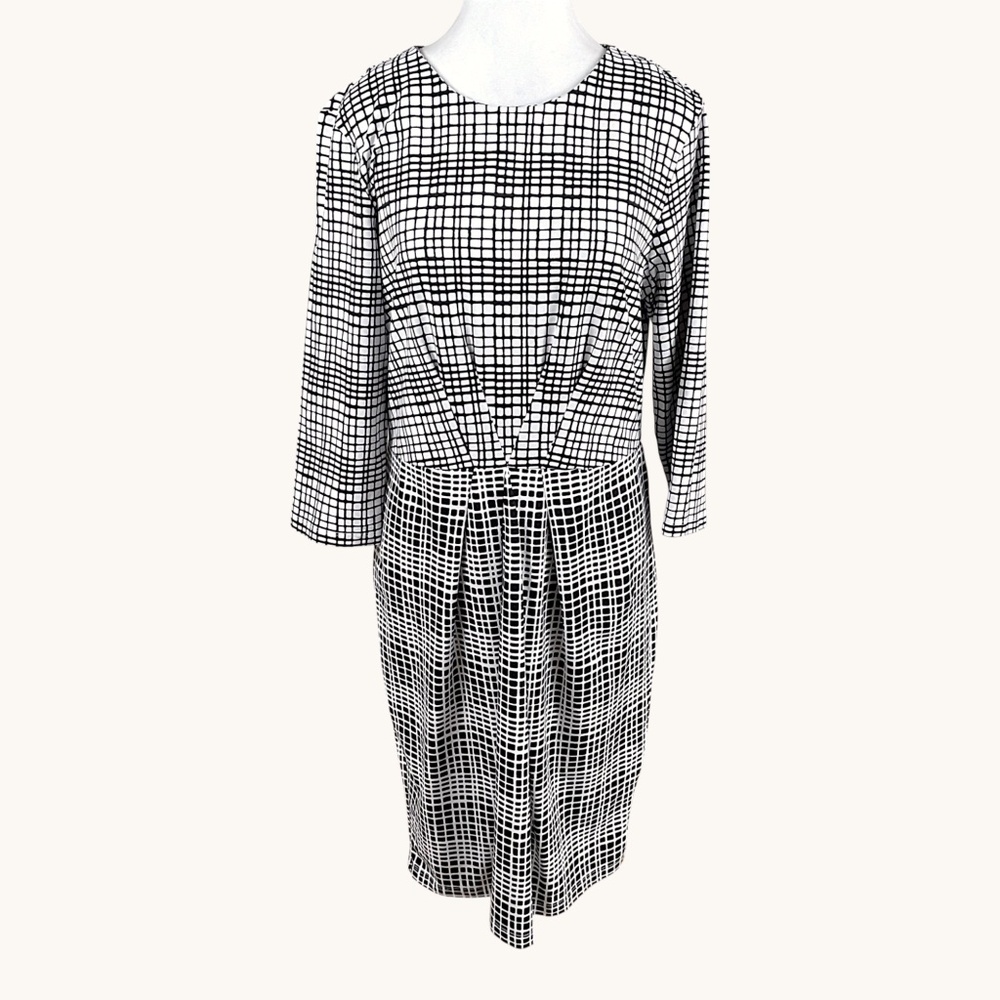 J. McLaughlin Dress Black White Geometric Pleated Catalina Cloth (L)